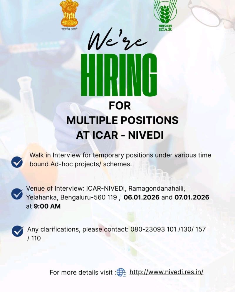 Multiple positions at ICAR - NIVEDI - Bangalore
