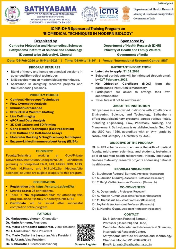 ICMR-DHR Sponsored training program ‘Biomedical Techniques in Modern Biology’
