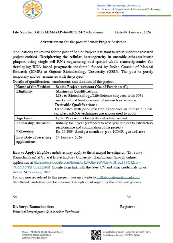 Hiring Senior Project Assistant in an ICMR project