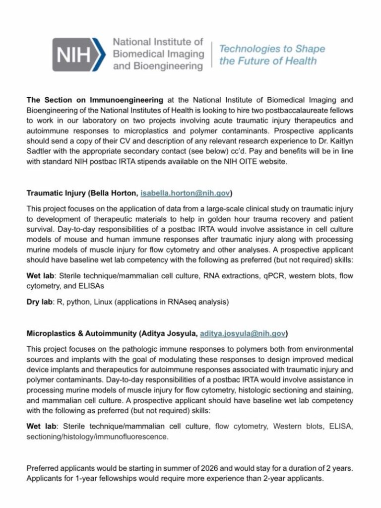 Hiring Postbacs - Summer 2026 - USA