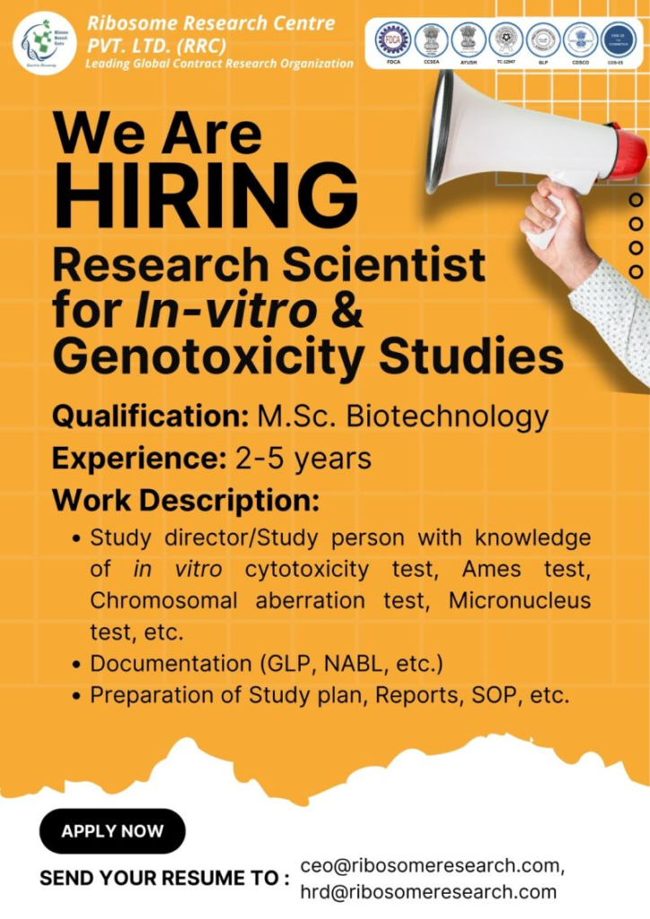 Hiring | Research Scientist (In-Vitro & Genotoxicity Studies) 