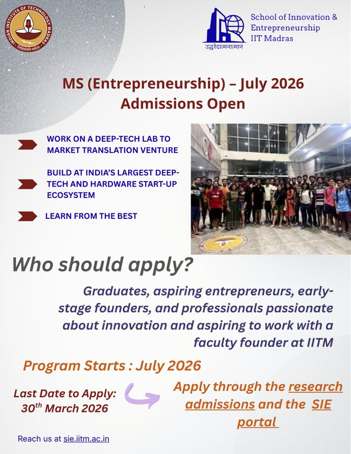 MS (Entrepreneurship) at IIT Madras | Apply today