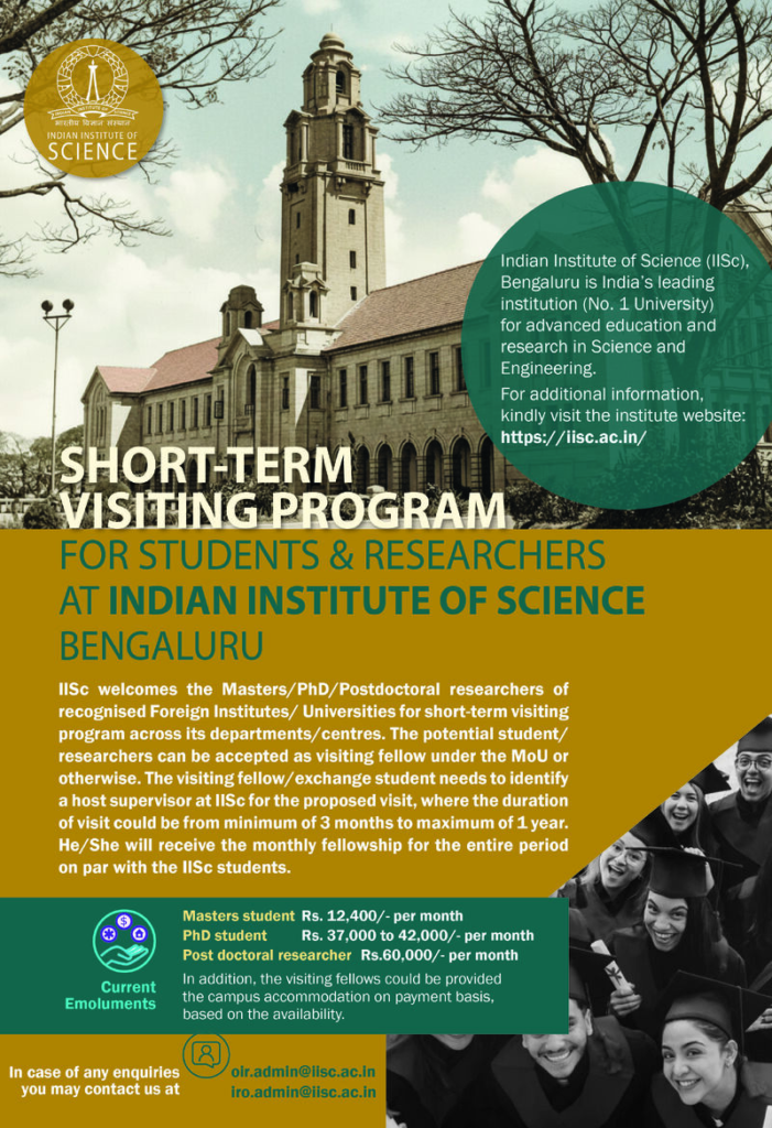 Short-Term Visiting Program at Indian Institute of Science - open for foreign university enrolled candidates