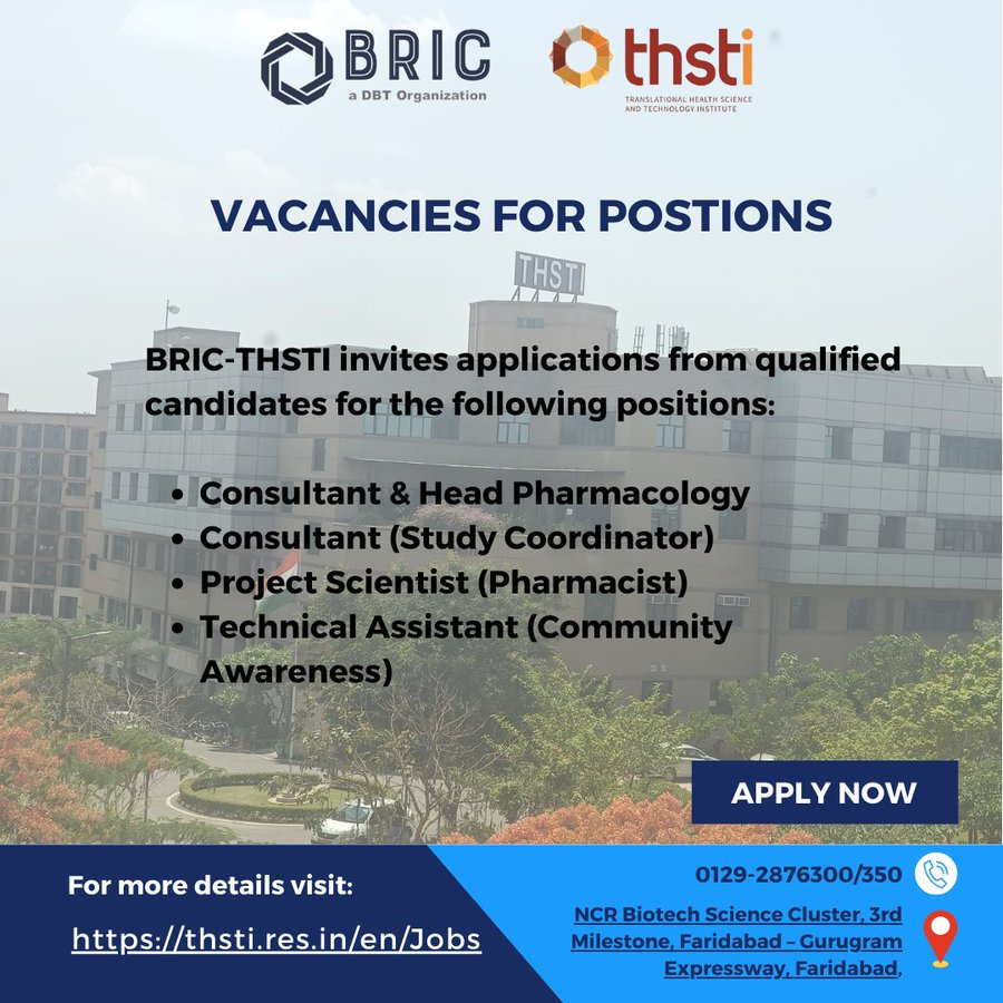 THSTI Faridabad hiring candidates for multiple positions