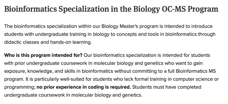 Bioinformatics Specialization in the Biology OC-MS Program - Tufts University