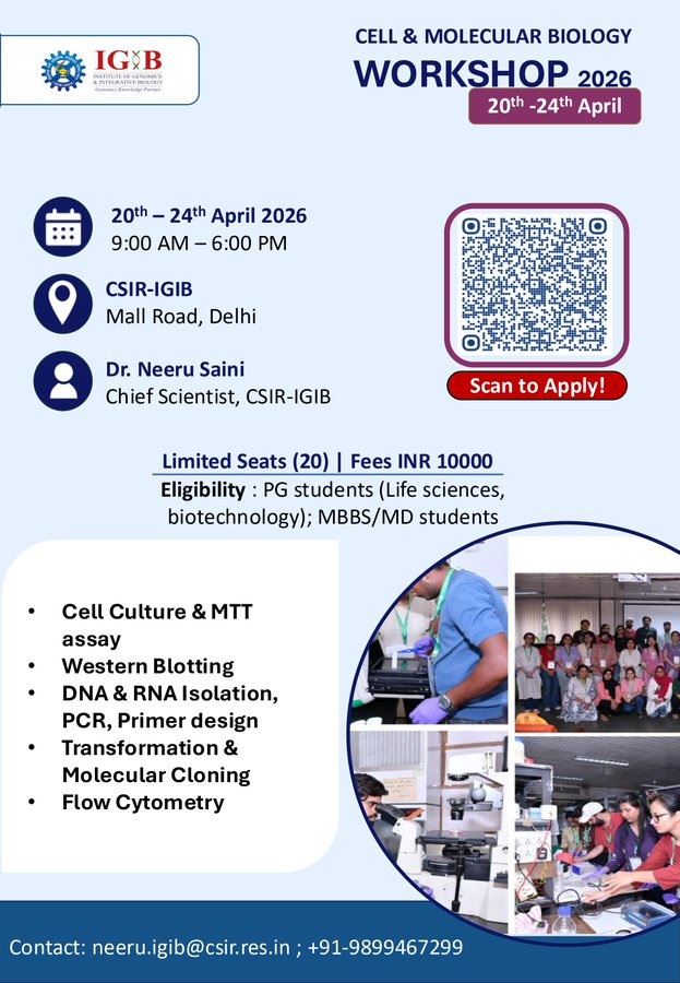 Cell & Molecular Biology Workshop 2026 - IGIB Delhi
