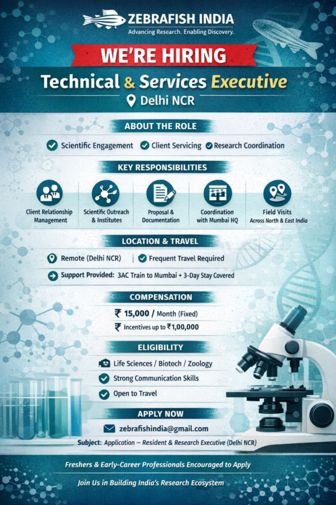 Zebrafish India is hiring a Technical & Services Executive based in Delhi NCR