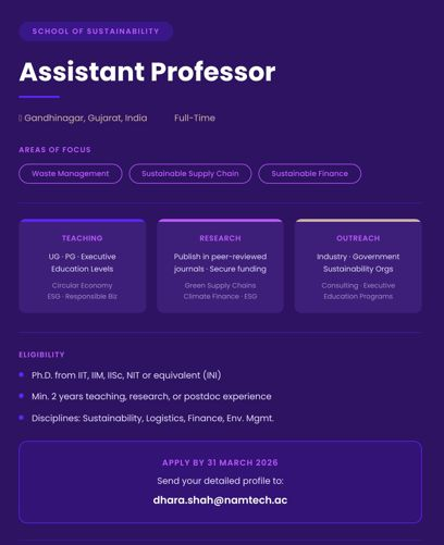 Hiring! | Assistant Professor – School of Sustainability - Gujarat