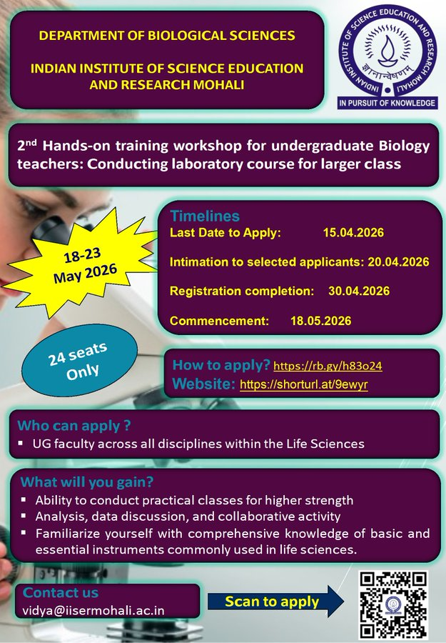 Hands-on Training Workshop for Undergraduate Biology Teachers - IISER Mohali