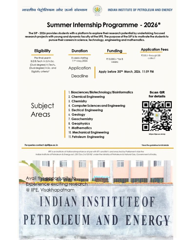 Summer Internship Program- Indian Institute of Petroleum and Energy (IIPE)