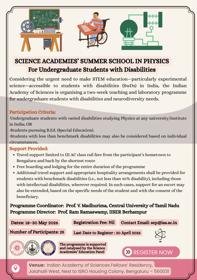 Science Academies’ Summer School in Physics for undergraduate students with disabilities and and neurodiversity needs