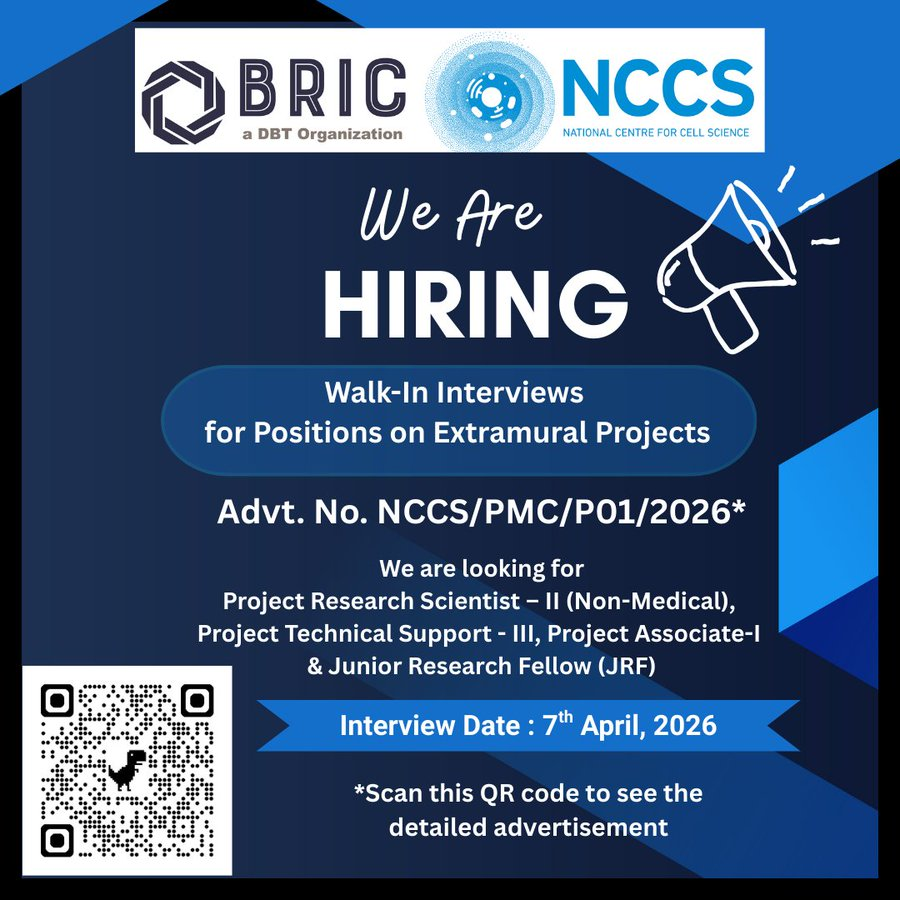 Walk-in-Interviews for Extramural Project Positions - NCCS - Pune
