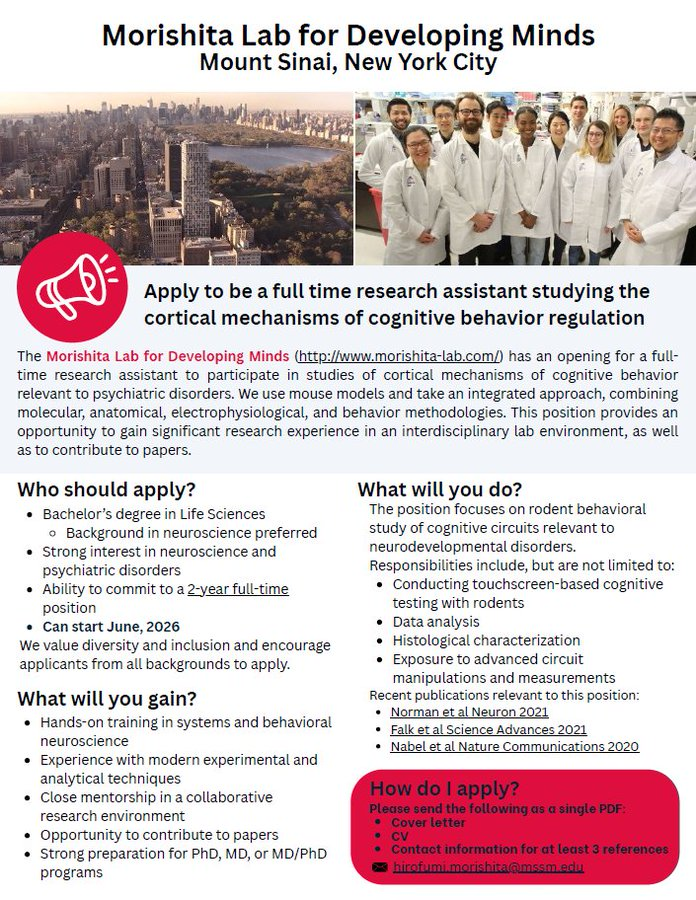 Hiring for research assistant position in our lab @SinaiBrain