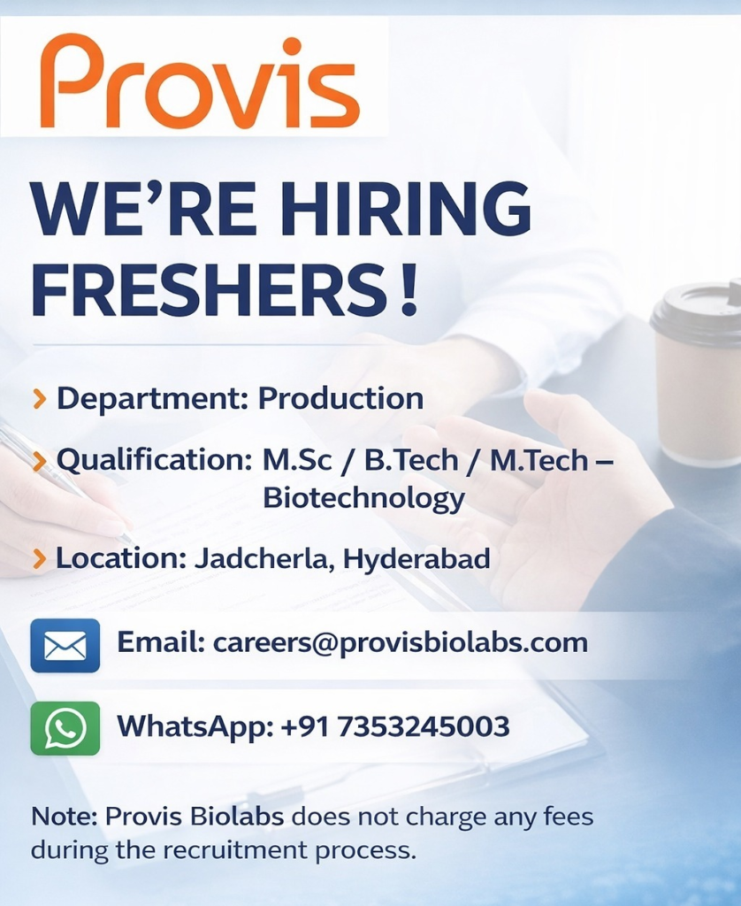 Provis Hiring Biotech Freshers