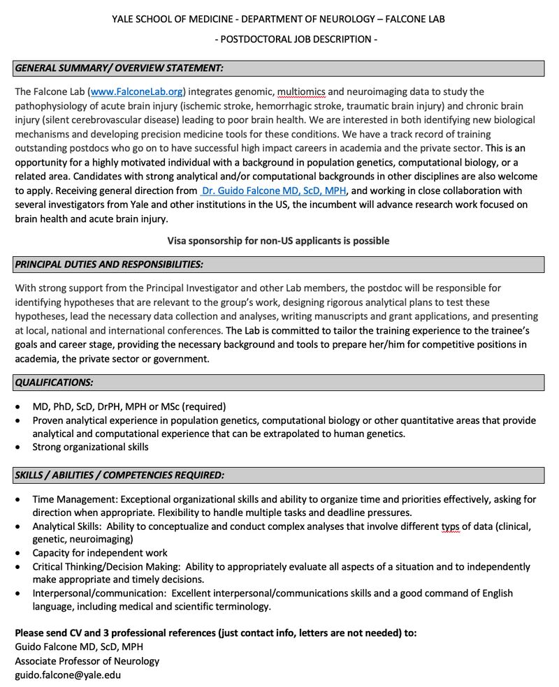 Recruiting a postdoc - Yale school of Medicine