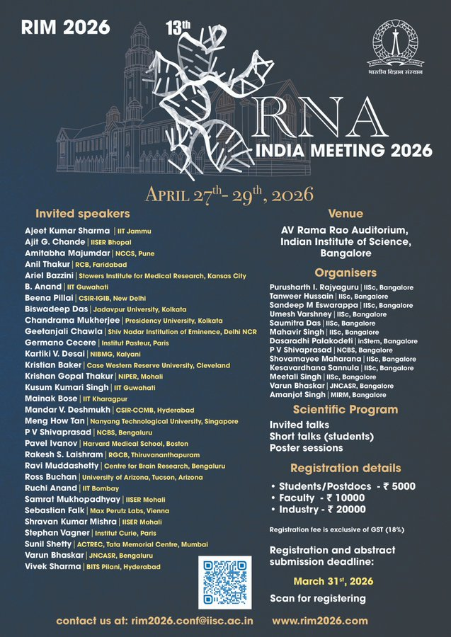 13th RNA India Meeting 2026 - IISc Bangalore