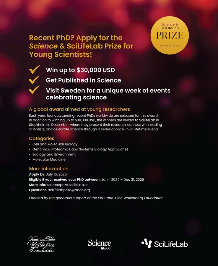 Science & SciLifeLab Prize Invites Young Scientists Worldwide to Compete for $30,000 Award