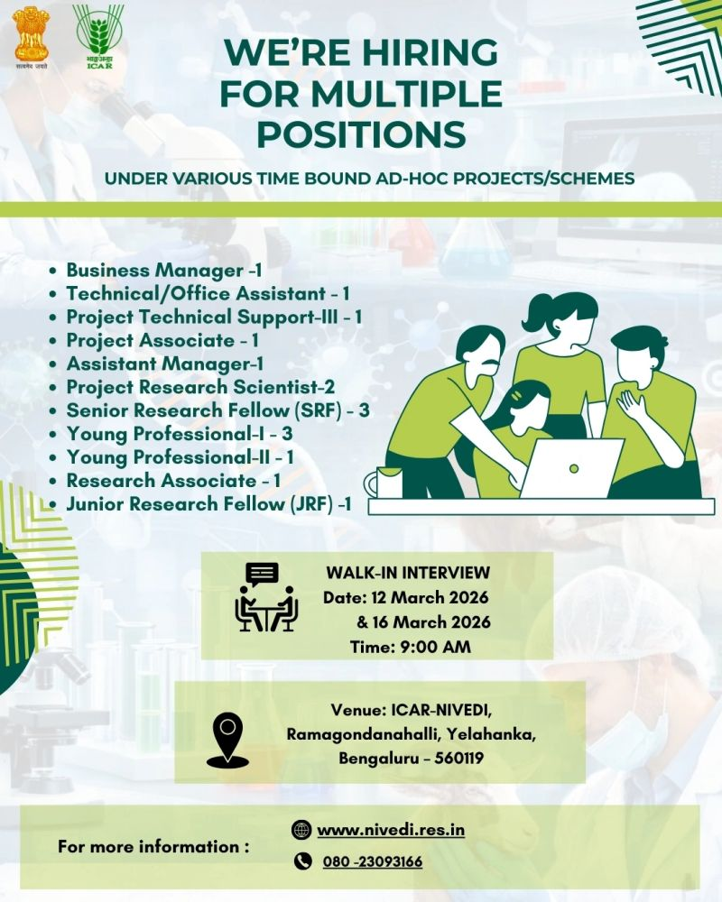 Walk-in-interview for the temporary posts under various time bound Ad-hoc projects - NIVEDI Bangalore