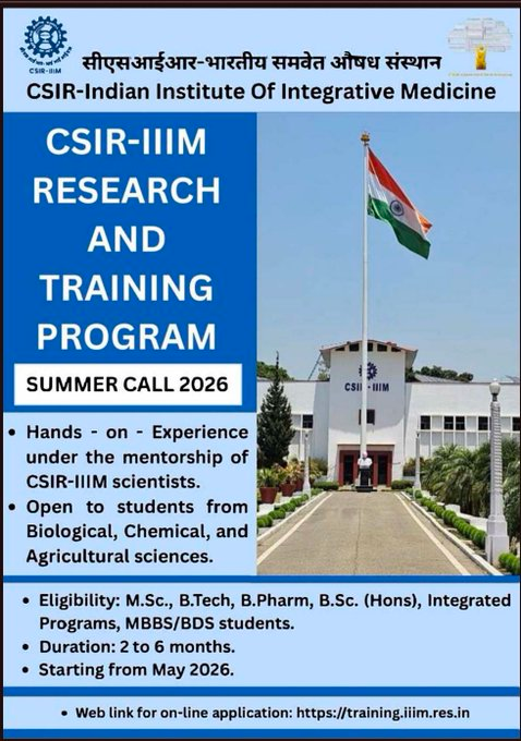 CSIR-IIIM invites applications for Research & Training Program