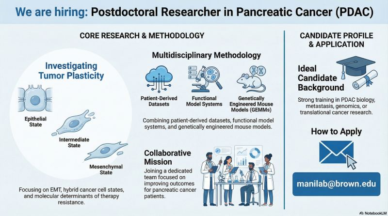 Mani Lab hiring postdoctoral fellow with a recent PhD and experience in pancreatic cancer