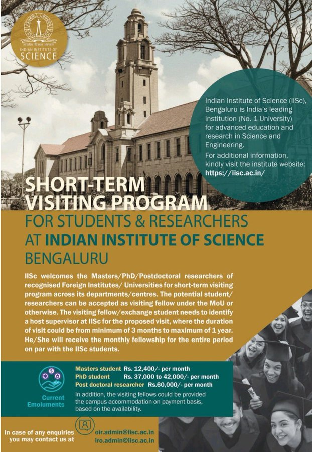 Short-term visiting program for international students and researchers - IISc Bangalore