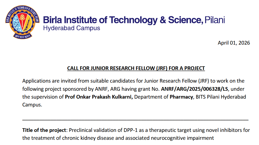 Junior Research Fellow (JRF) - BITS Pilani Hyderabad