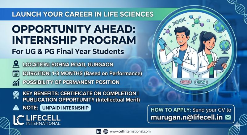 LifeCell International hiring interns - Gurgaon