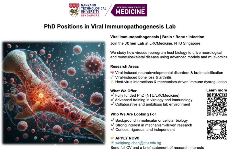 Fully funded PhD Positions in Viral Immunopathogenesis - NTU Singapore