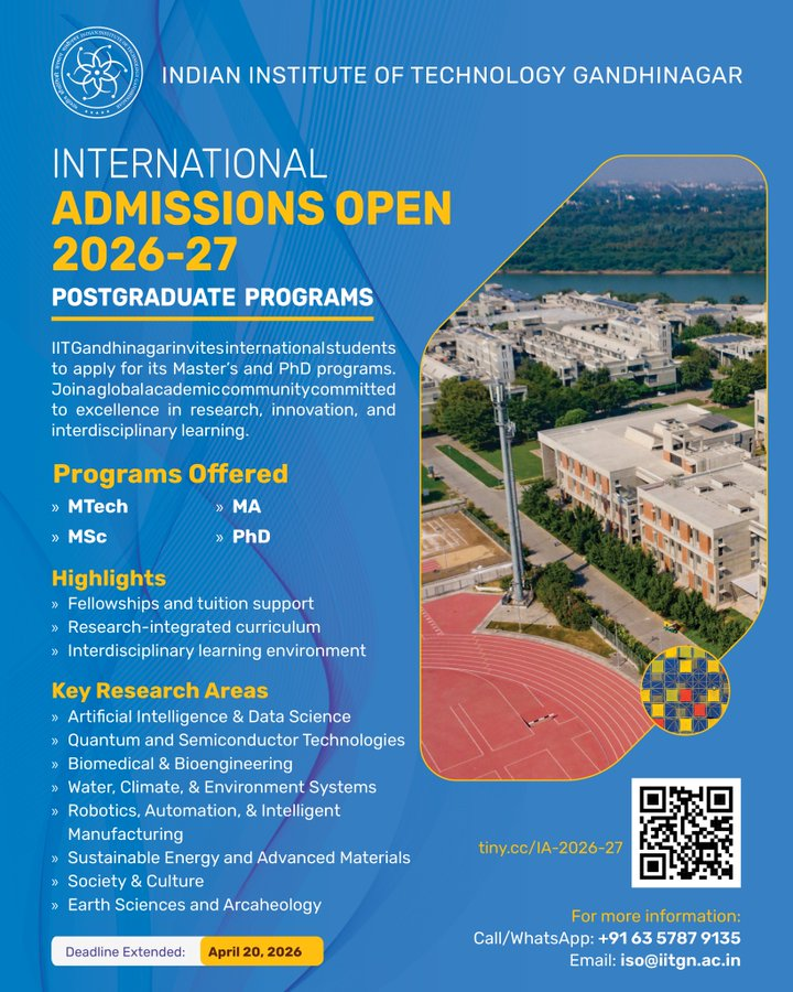 IITGN invites applications for International "Postgraduate and Doctoral" Programs 
