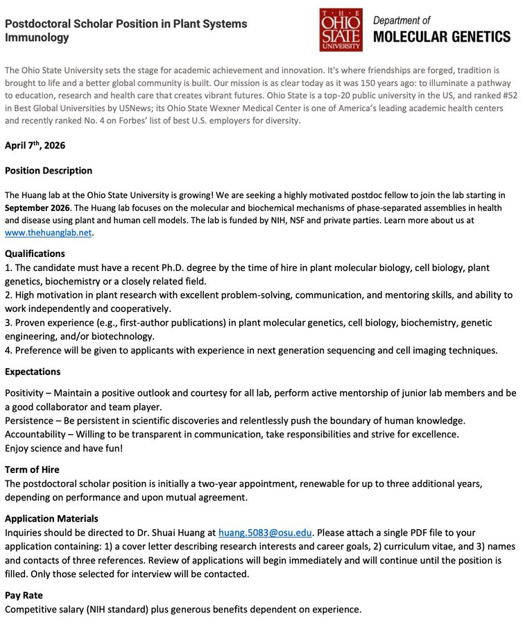 Hiring Postdoctoral Fellow - Ohio State University - USA