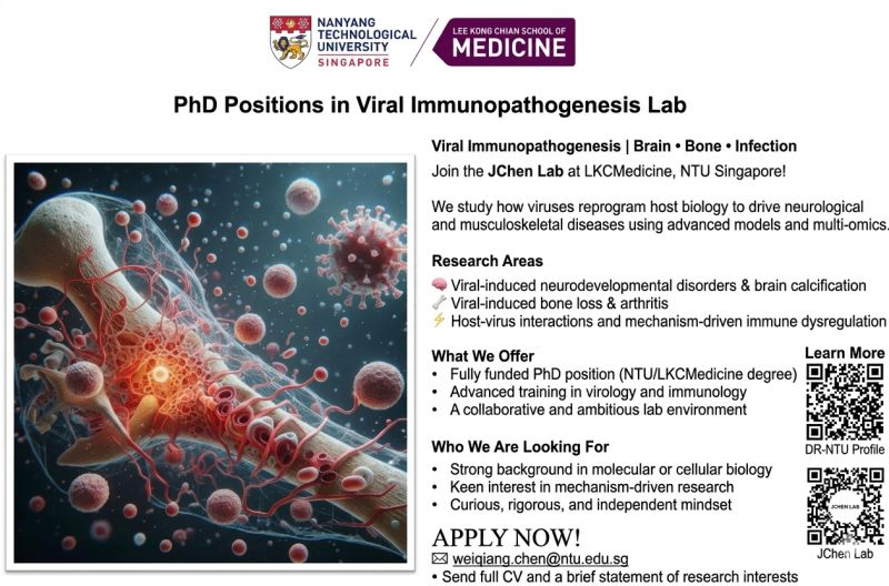 PhD Positions: Viral Immunopathogenesis Lab at NTU Singapore