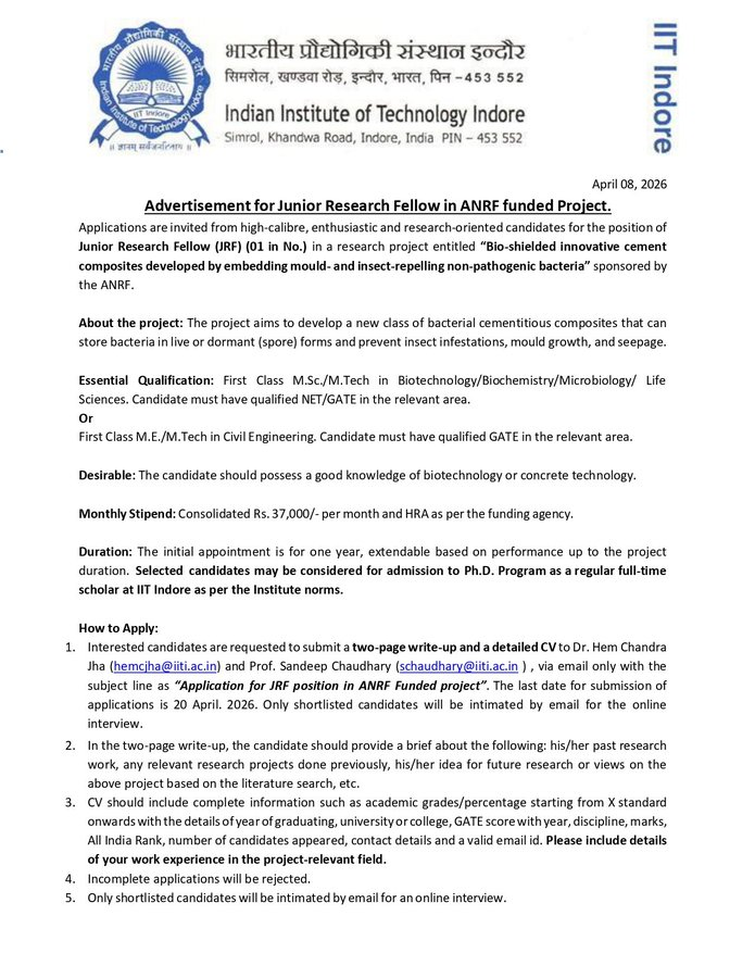 IIT Indore hiring JRF