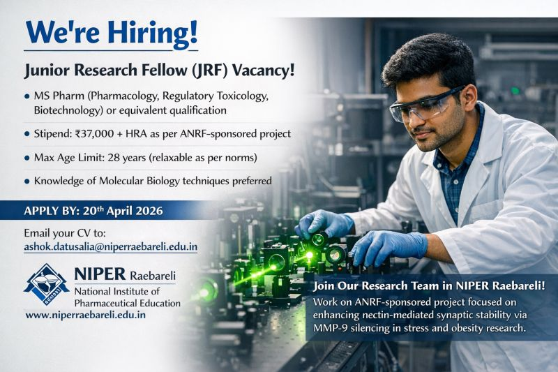 Hiring | Junior Research Fellow (JRF) - NIPER Raebareli