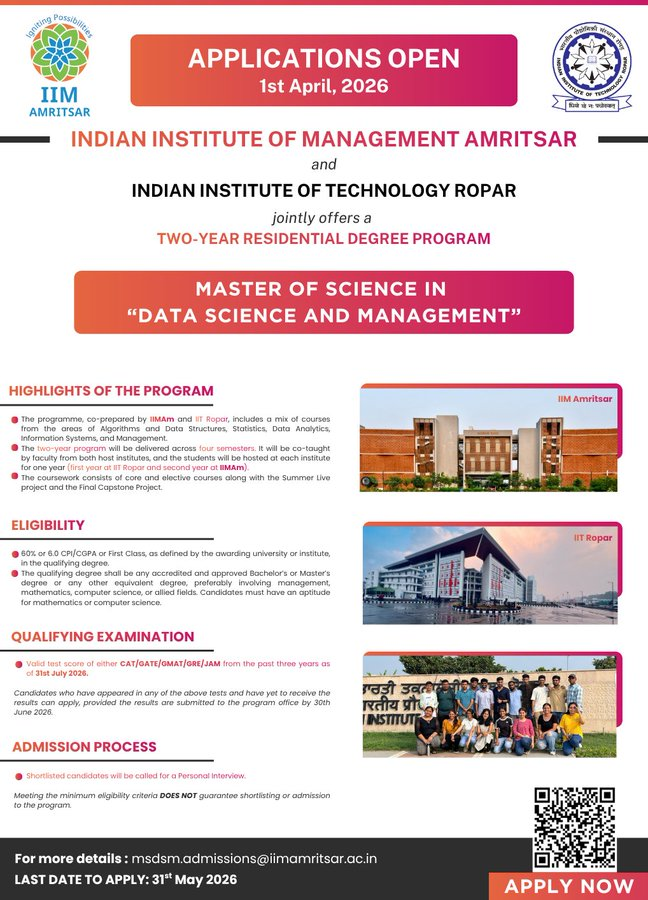 MS in Data Science & Management programme - IIT Ropar & IIM Amritsar