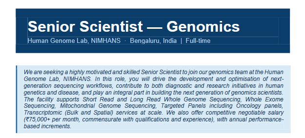 Senior Scientist - Human Genome Lab - NIMHANS