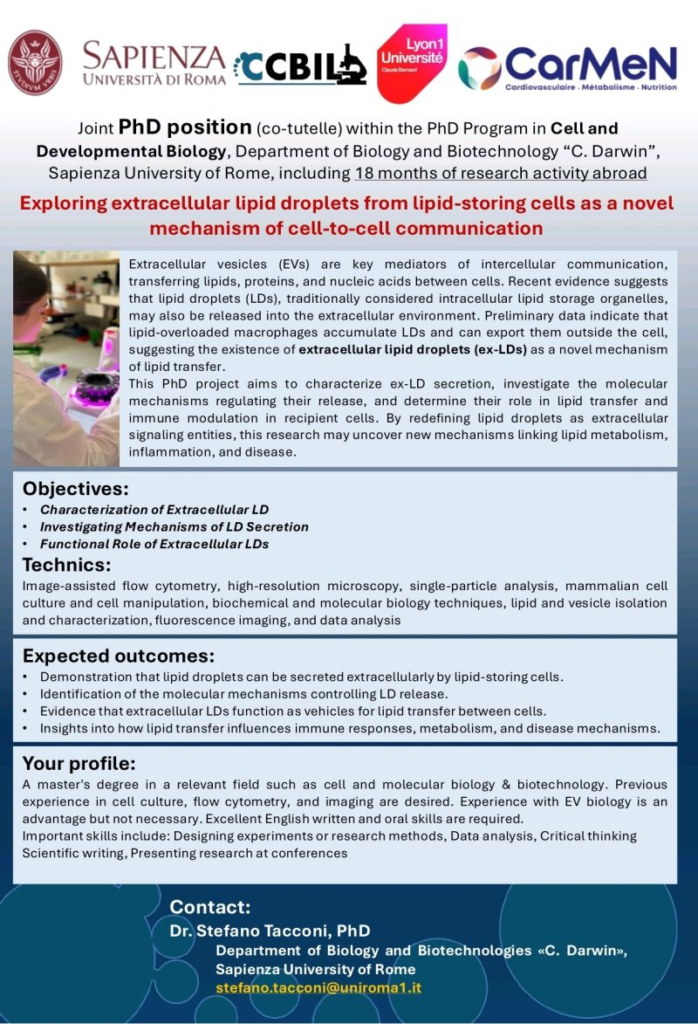 PhD Opportunity – Cell Biology / Extracellular Vesicles - Italy