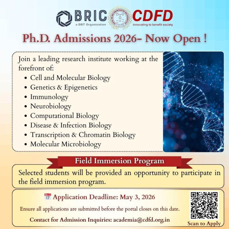 BRIC-CDFD - Ph.D. Admissions 2026