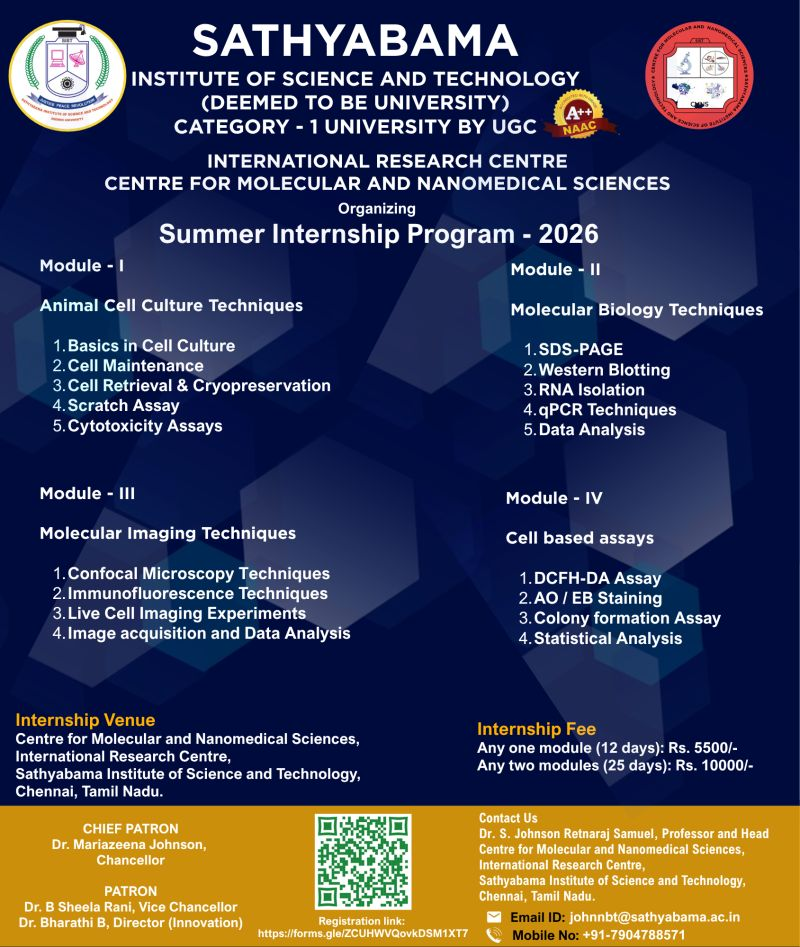 "Summer Internship Program - 2026" - Sathyabama Institute of Science and Technology - Chennai