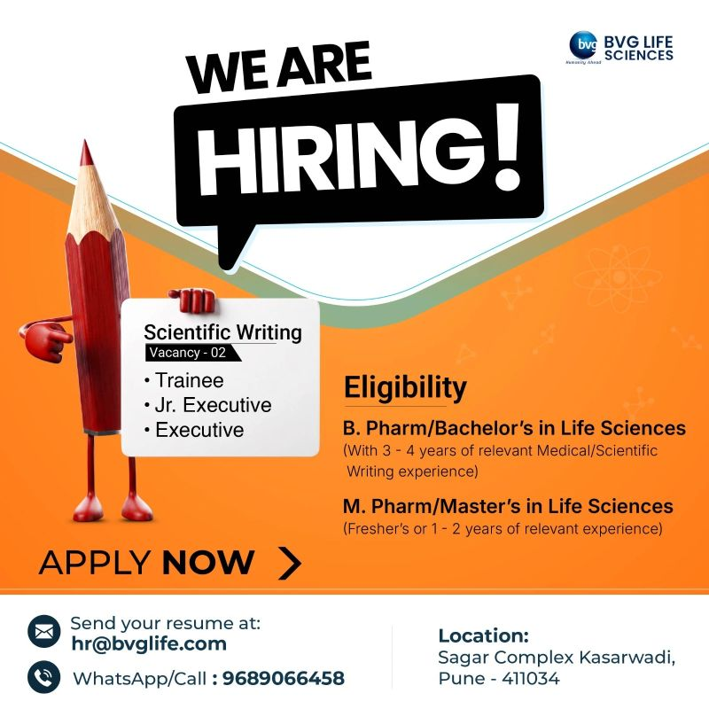 Hiring Trainee / Jr. Executive / Executive – Scientific Writing