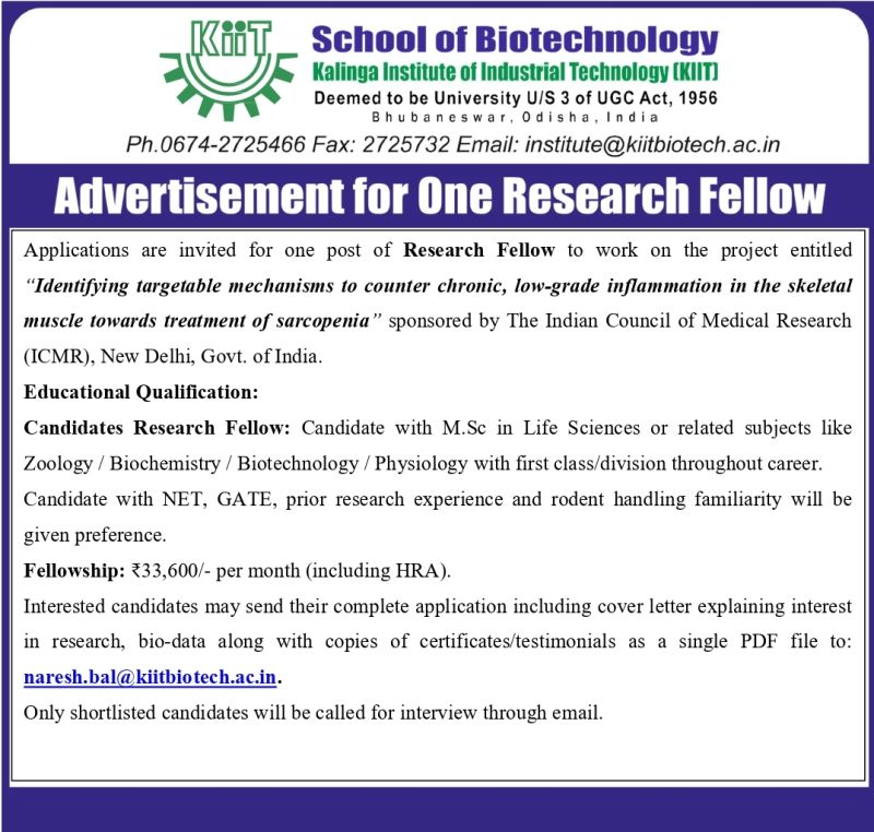 Research Fellow position - KIIT