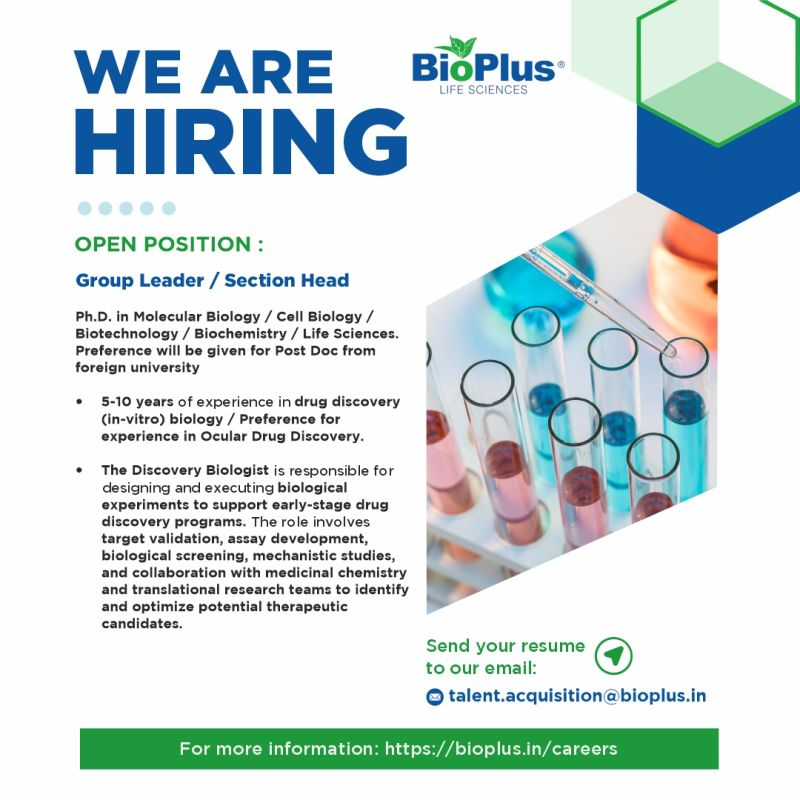 Hiring: Discovery Biologist – Group Leader/Section Head - Hosur
