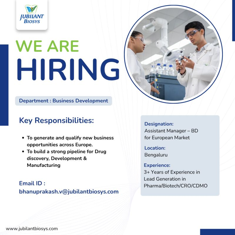 Jubilant Biosys Hiring - Business Development