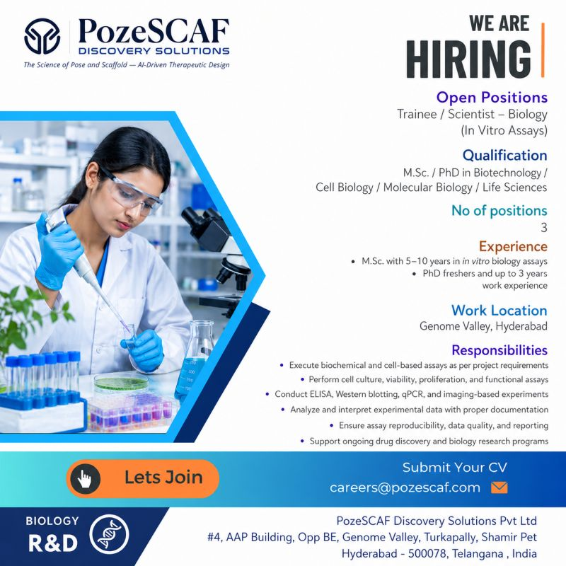 Hiring Scientist/Senior Scientist - Hyderabad