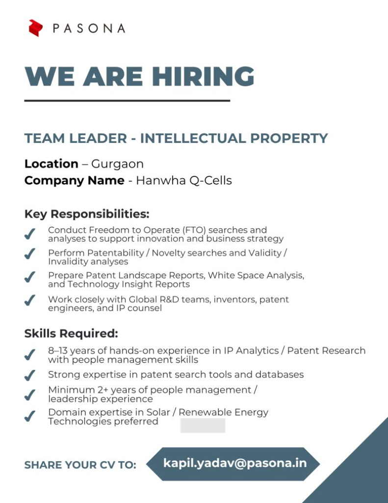 Hiring experienced IP professional for Hanwha Q-Cells | Gurgaon