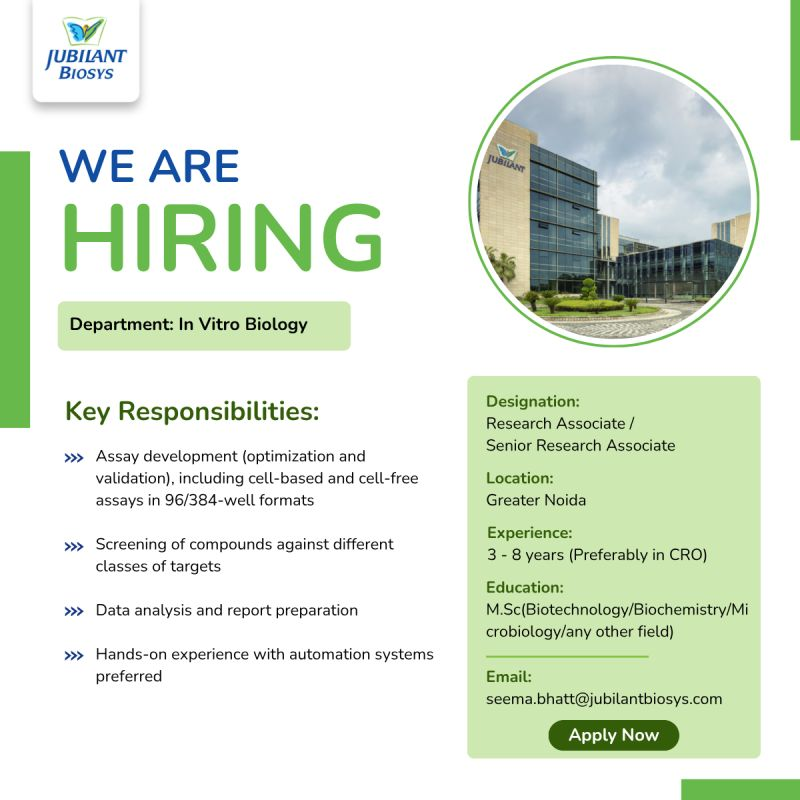Hiring | Research Associate – In Vitro Biology (Greater Noida)