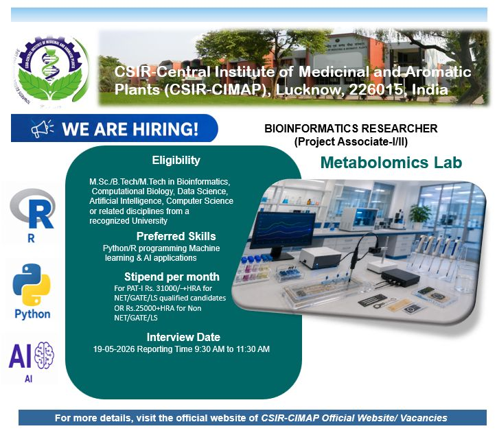 Bioinformatics candidates for the position of Project Associate | CIMAP Lucknow