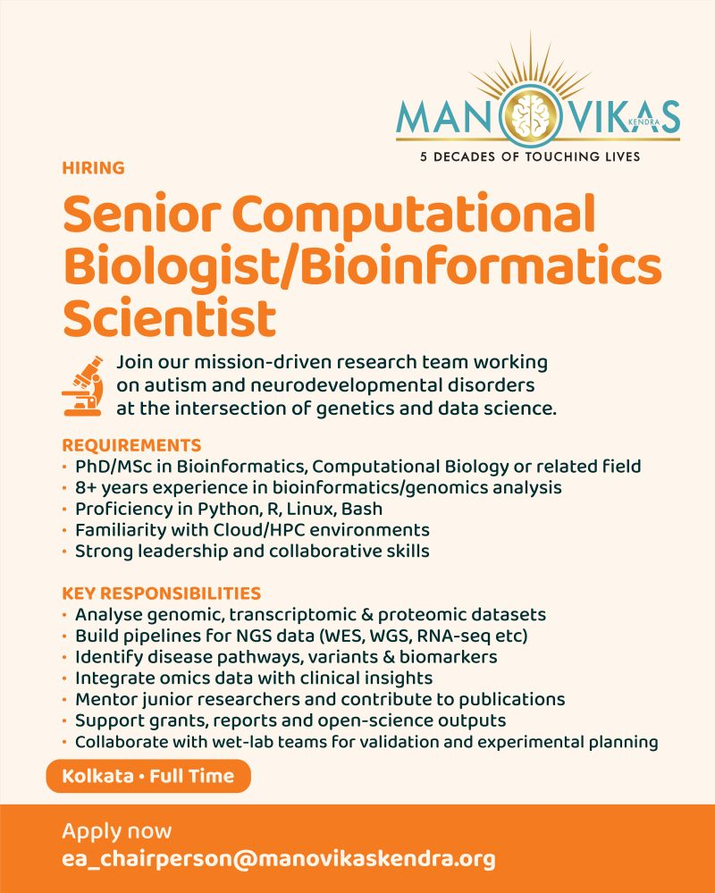 MAnovikas hiring Senior computational biologist / Bioinformatics scientist