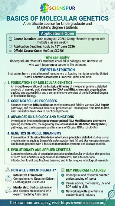Basics of Molecular Genetics | Summer 2026 certificate course
