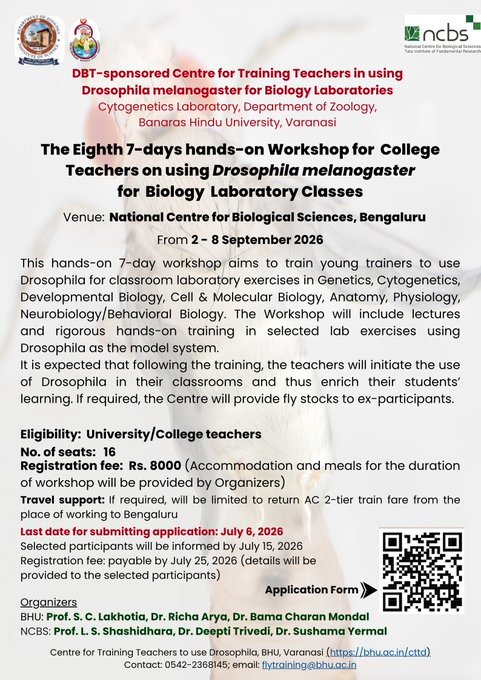 8th hands-on workshop on using Drosophila melanogaster for biology laboratory classes at NCBS, Bengaluru