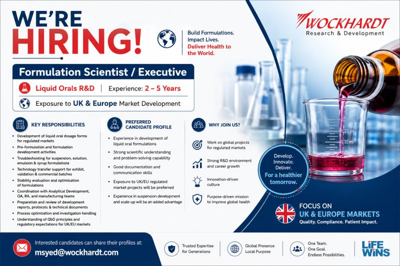 Hiring – Formulation Scientist / Executive – Liquid Orals R&D | Maharashtra